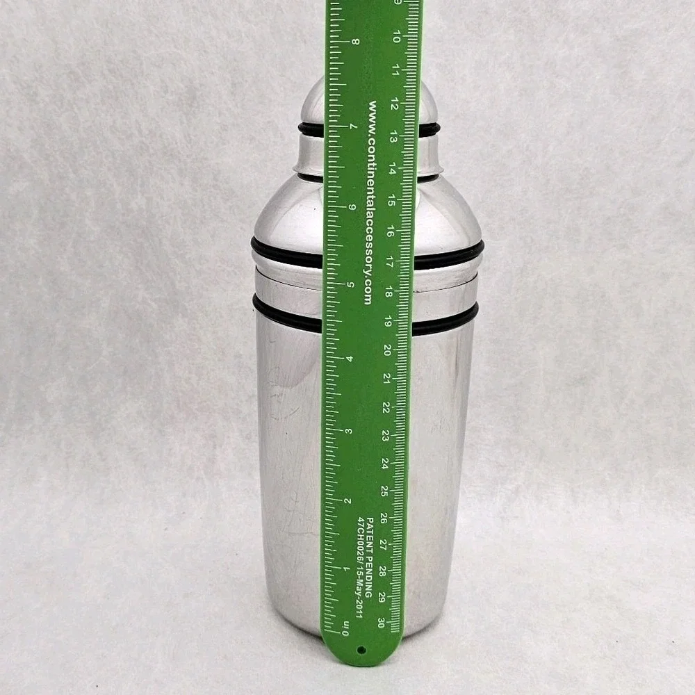 VTG Oneida 16 oz Mirrored Stainless Steel 3 Piece Cocktail Shaker w Black Trim
